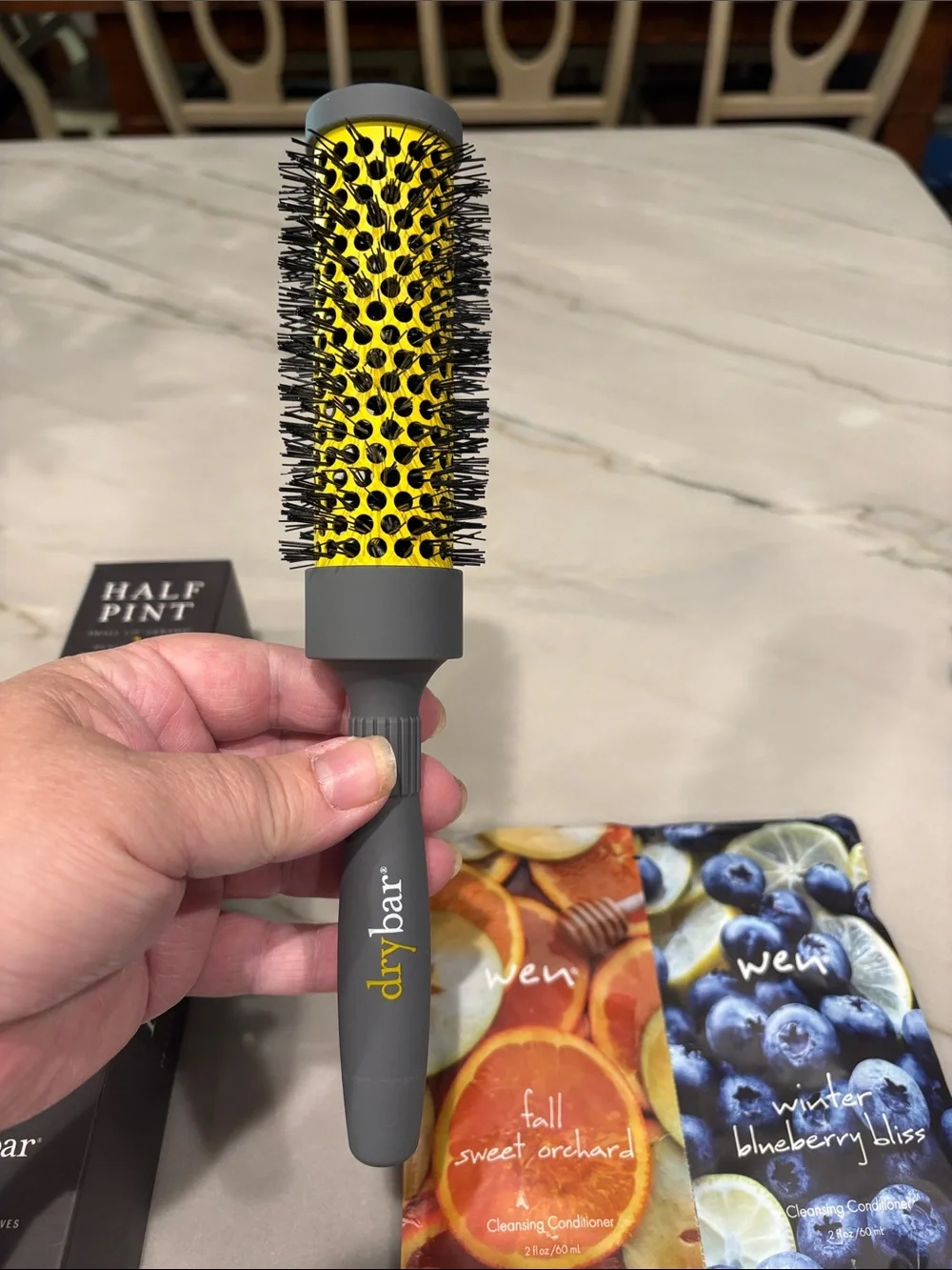 Drybar Half Pint Round Brush in Gray and Yellow & WEN Samples